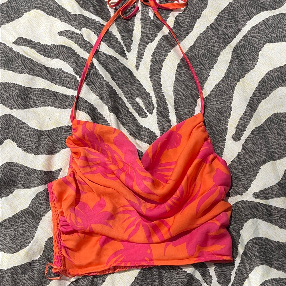 DO+BE Orange and Pink Crop Top